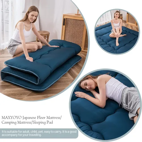 Miniatura 7 de MAXYOYO Colchón Japonés de Suelo Futón, Almohadilla Gruesa para Dormir Futón de Suelo Plegable Enrollable para Adultos Tapete de Tatami Cama