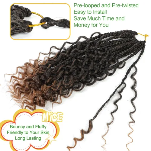 Miniatura 6 de Fulcrum - Trenzas de ganchillo estilo diosa de 14 pulgadas, 9 paquetes de trenzas bohemias de ganchillo para mujeres, trenzas de ganchillo bohemias