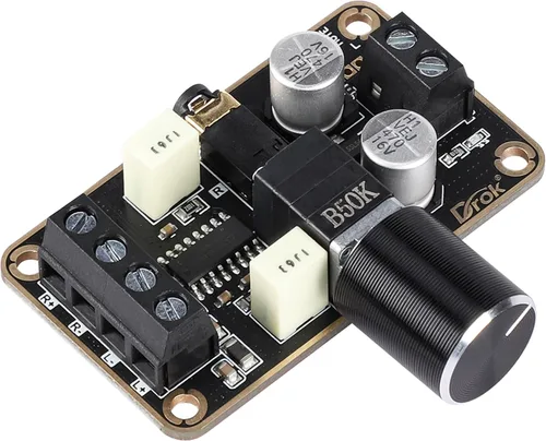 Amplificador de audio de la marca DROK®, súperpequeño, de 3 W + 3 W, CC 5 V, panel de amplificador de potencia digital, doble canal. Amplificadores
