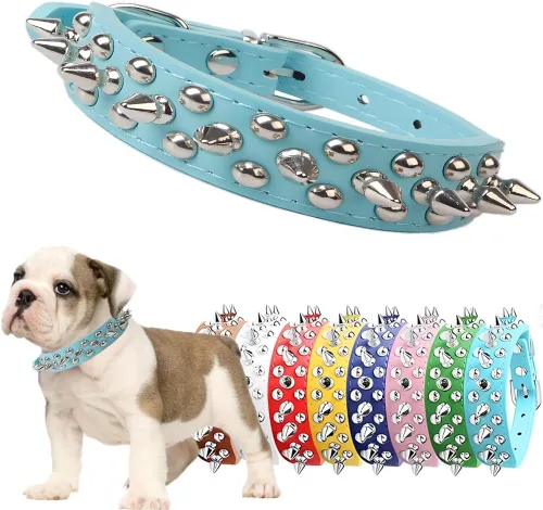 Miniatura 5 de Collar de perro con púas para perros grandes, a prueba de mordidas, collar de púas para perros y gatos, de cuero PU con tachuelas y remaches