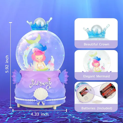 Miniatura 4 de BREIS Globos de nieve, globos de nieve de sirena de 3.937 in, copos de nieve automáticos con luces LED de música, decoración de Navidad, cumpleaños