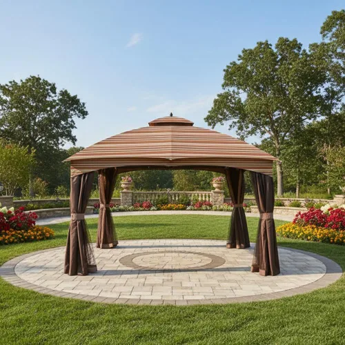 Miniatura 2 de Garden Winds Toldo de repuesto duradero 350 compatible con modelos de cenador Allen Roth de 10 x 12 pies GF-12S004B, TPGAZ17-002 - Stripe Canyon
