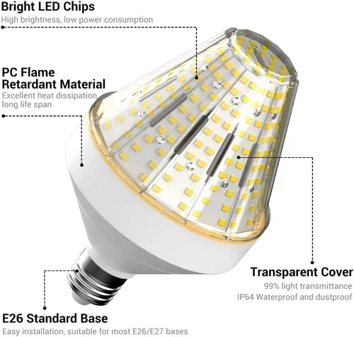 Miniatura 5 de GT-Lite Bombilla LED de mazorca de maíz de 5200 lúmenes, 40 vatios, equivalente a 300 vatios, color de luz diurna de 5000 K, base E26, bombilla