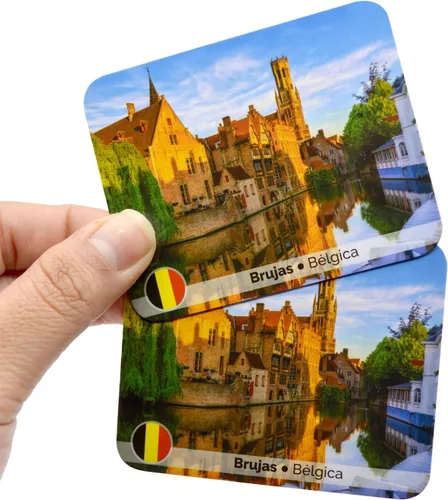 Miniatura 9 de Menique Paquete de juego de memoria español – Banderas del Mundo + Explora el Mundo – 200 cartas, 100 pares – Banderas, capitales y lugares icónicos