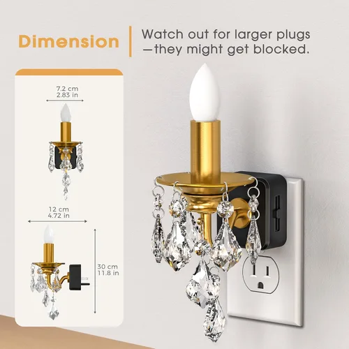 Miniatura 5 de Briignite Candelabro de luz nocturna enchufable a la pared, luz nocturna LED cálida con sensor de anochecer a amanecer, 0-100LM regulable, luz
