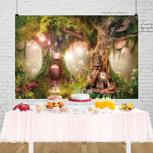 Miniatura 3 de Renaiss Telón de fondo de bosque encantado de 5 x 3 pies, casa de árbol mágico, cuento de hadas, país de las maravillas, bosque, fantasía, selva