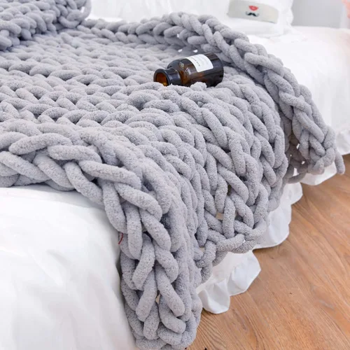 Miniatura 8 de Manta de punto grueso de 40 x 40 pulgadas, manta de felpilla cálida tejida a mano con nudo de cuerda grande suave y gruesa para sofá, cama, sofá