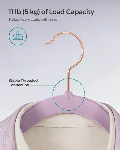 Miniatura 4 de SONGMICS - Perchas de terciopelo delgadas, perchas antideslizantes para ropa con ganchos giratorios de oro rosa, ahorro de espacio, para armario