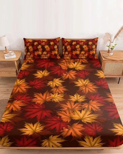 Miniatura 9 de Juego de sábanas con diseño de muñeco de nieve y árbol navideño para cama tamaño queen, 3 piezas - Sábanas con bolsillo profundo que se ajustan a