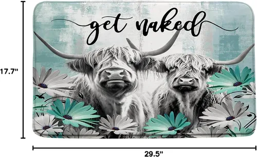 Miniatura 3 de Alfombra de baño Farmhouse Highland Cow Get Naked con retrato de animales de granja de vaca de las tierras altas, cuerno largo, toro, flor rústica