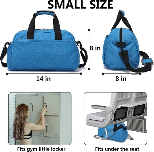 Miniatura 3 de Bolsa de gimnasio pequeña de 14 pulgadas para mujeres y hombres, mini bolsa de lona para viajes, deportes, bolsa de transporte ligera, color azul