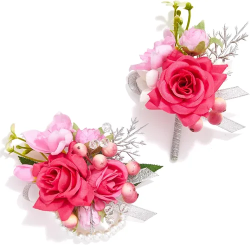 Miniatura 26 de Serwalin Conjunto de Corsage y Boutonniere Rosa, Corsage y Boutonniere de Graduación, Conjunto de Flores de Boda, Accesorios de Homecoming