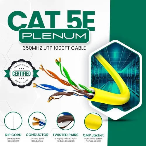 Miniatura 2 de Smartech Cables - Cable Plenum Cat5e de 1000 pies (CMP) - Cable de conductor sólido Cat5e de 1000 pies - 24 AWG, 350 MHz, 4 pares, cable Ethernet