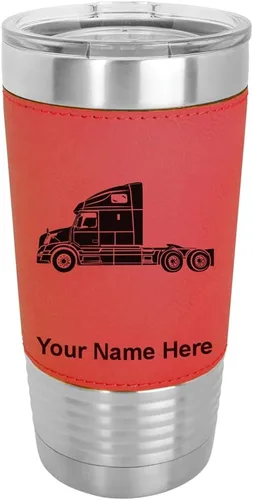 Miniatura 22 de LaserGram Taza aislada al vacío de 20 onzas, cabina de camión, grabado personalizado incluido (piel sintética, negro)