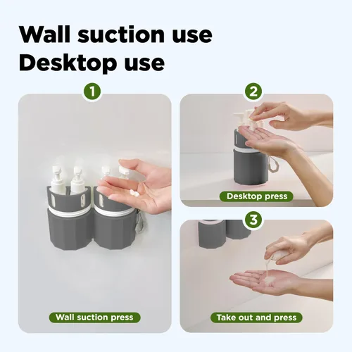 Miniatura 4 de YOTIME Juego de botellas de viaje 4 en 1, ventosa de silicona al vacío para paredes lisas, recipientes de tamaño de viaje aprobados por la TSA a Gris