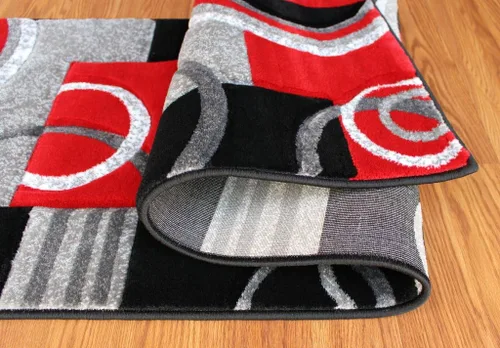 Miniatura 3 de Masada Rugs, Sophia Collection - Alfombra de área tallada a mano, moderna, contemporánea, rojo, gris, blanco, negro (2 pies x 7 pies 3 pulgadas)