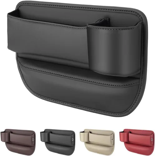Miniatura 7 de Bolsa de cuero para portavasos de automóvil, caja de almacenamiento para automóvil mejorada 2025 con soporte para tazas, caja de almacenamiento
