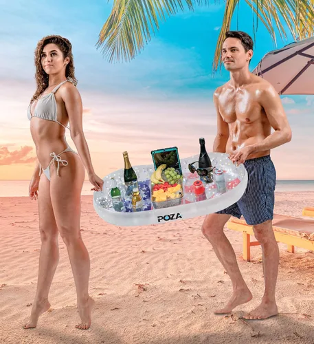 Miniatura 6 de POZA Flotador inflable de piscina de Estados Unidos – Lujosa tumbona divertida llena de confeti de estrellas plateadas brillantes, diseño de bandera