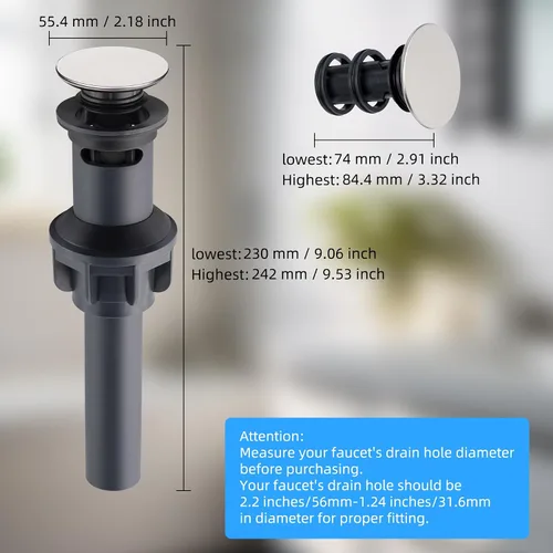 Miniatura 8 de Hibbent Paquete de 2 Tapones Universales de Drenaje para Fregadero de Baño, Colador de Drenaje Emergente con Desbordamiento, Tapón de Fregadero