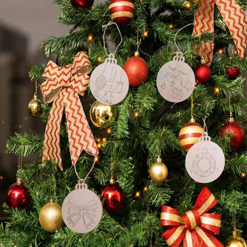 Miniatura 6 de 60 piezas de rebanadas de madera, adornos navideños de madera de 3.5 pulgadas, círculos de madera preperforados sin terminar para centros de mesa