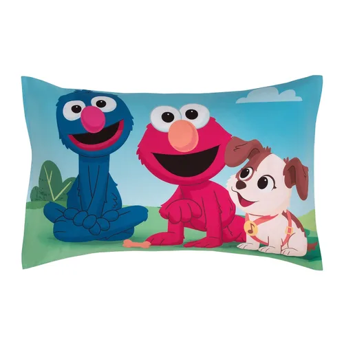 Miniatura 6 de Sesame Street Furry Friends - Juego de ropa de cama infantil de 4 piezas con diseño de elmo y cachorro azul, verde y rojo – edredón, sábana bajera