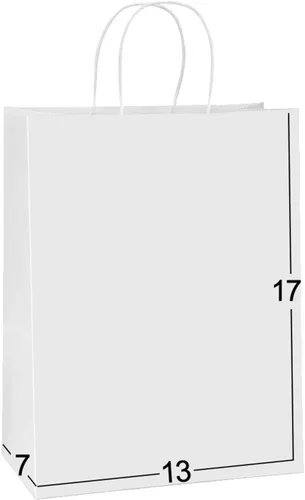 BagDream Bolsas de papel kraft de 13 x 7 x 17 pulgadas, 50 bolsas de regalo blancas con asas, grandes para compras, recuerdos de fiesta, venta al