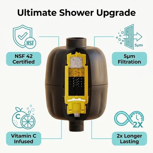 Miniatura 4 de Filtros de agua de ducha con vitamina C, elimina el cloro, metales pesados e impurezas, suaviza el cabello y la piel, alivio del eccema, fácil