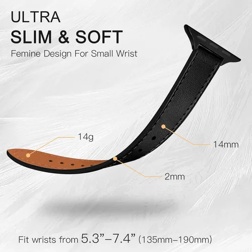 Miniatura 5 de JR.DM Correas de cuero delgadas compatibles con Apple Watch Band 1.496 in 1.575 in 1.614 in 1.654 in 1.732 in 1.772 in 1.811 in 1.929 in, correa