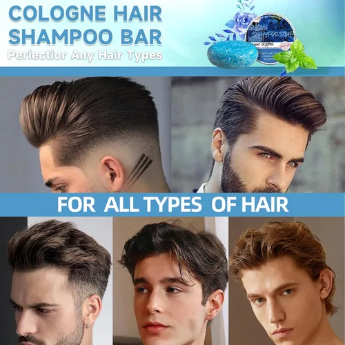 Miniatura 6 de Cologne - Barra de champú, paquete de 2 barras de champú sólido para hombres, limpieza profunda y nutritiva raíces del cabello, eliminación de caspa