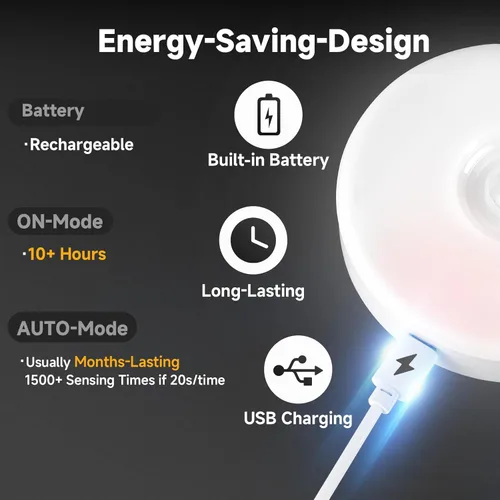 Miniatura 4 de Luz de sensor de movimiento LED recargable mejorada para interiores, batería brillante y duradera, luces de disco adhesivas con sensor de movimiento