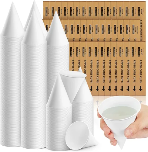 Miniatura 15 de Roshtia 800 tazas de cono de papel gruesas desechables para hielo afeitado, dispensador de enfriador de agua para granizados, color blanco