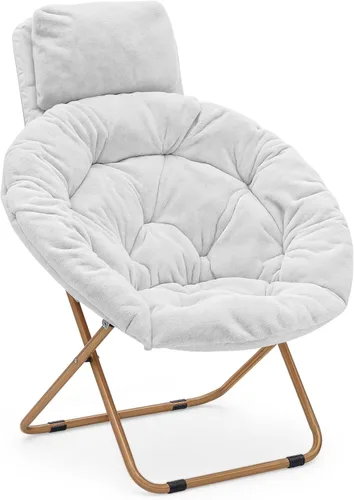 Miniatura 20 de MoNiBloom Silla redonda plegable de piel sintética con reposacabezas extraíble para adultos, marco de metal, de gran tamaño, cómoda, suave