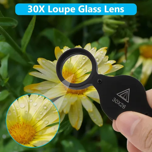 Miniatura 6 de Lupa de cristal de lupa 30X lupa plegable bolsillo lupa para pasatiempos manualidades hogar trabajo joyería detección identificación