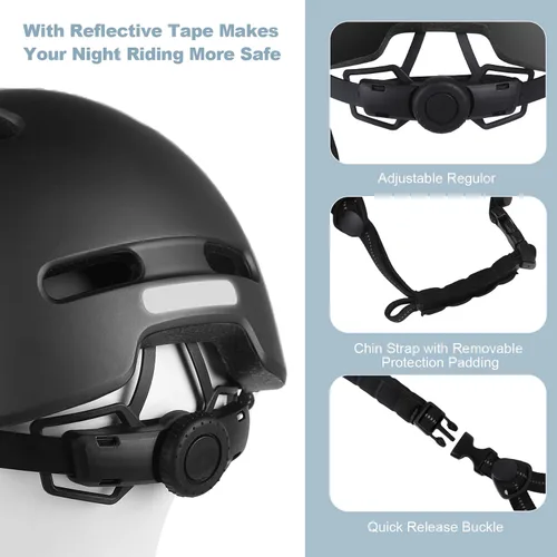Miniatura 5 de Shinmax Casco de bicicleta – Casco de ciclismo ligero ajustable estilo gorra de béisbol con visera larga, tira reflectante, para viajes urbanos