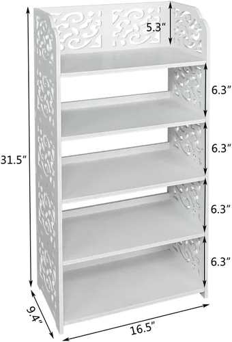 Miniatura 3 de Zapatero tallado hueco blanco de 5 niveles - Armario organizador de almacenamiento de zapatos de madera y plástico - Soporte de exhibición de botas