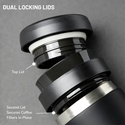 Miniatura 8 de ESPRO P0 Cafetera de prensa francesa ultraligera para viajes, acero inoxidable aislado al vacío, 16 onzas, negro meteorito mate Meteorito negro mate