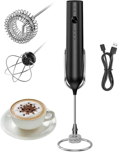 Espumador de leche recargable de mano, batidor eléctrico con 3 velocidades, mezclador de bebidas de mano con 2 cabezales, varita portátil para café,