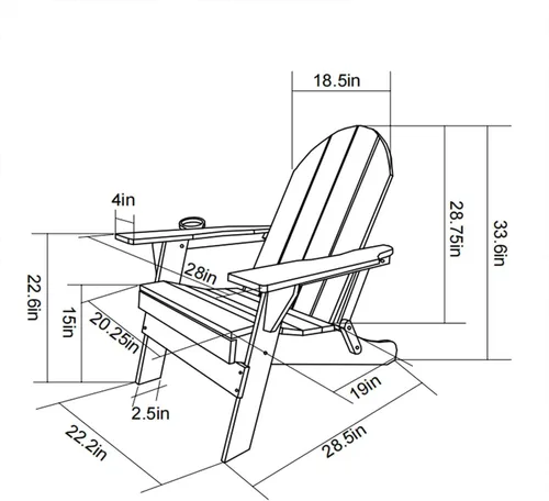 Miniatura 3 de Silla Adirondack plegable con soporte para tazas, silla de exterior de HDPE resistente a la intemperie, silla de césped de grano de madera para Negro