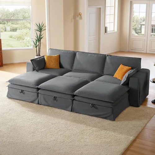 Miniatura 13 de Sofá modular lavable de gran tamaño de 89 pulgadas, sofá nube con funda totalmente extraíble, sofás seccionales para sala de estar, tela