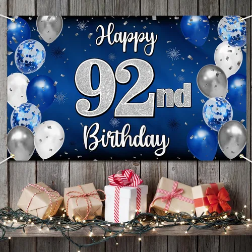 Miniatura 80 de Decoración de feliz cumpleaños 35, globo azul y plateado de 35 años, cartel grande de telón de fondo de cumpleaños, suministros para fiesta de 35th