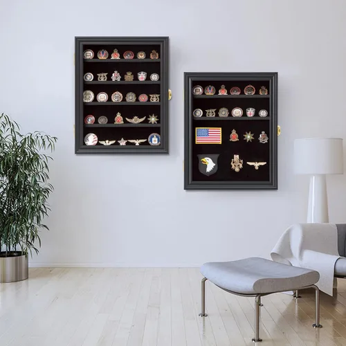 Miniatura 5 de Verani Vitrina para Exhibición de Medallas Paquete de 2 – Caja de Sombra para Exhibición de Monedas de Desafío Militar – Gabinete de Exhibición