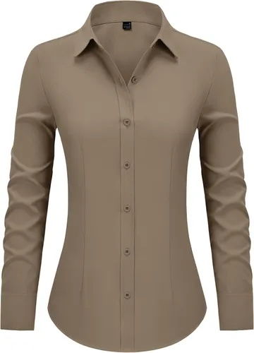 Miniatura 15 de Camisas con botones para mujer ajustadas, camisa de vestir de manga larga, blusa con cuello, camisa de trabajo, para negocios, para oficina, atuendo
