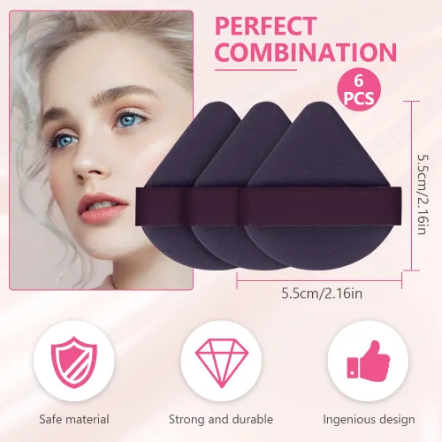 Miniatura 2 de Ainiv 6 esponjas de maquillaje con cojín de aire para base, soplos de polvo triangulares con estuche portátil, esponjas de maquillaje secas