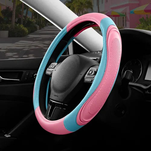 Miniatura 12 de Road Comforts Funda para volante de automóvil, funda de cuero de microfibra para volante de 14.5 a 15 pulgadas, antideslizante, para hombres