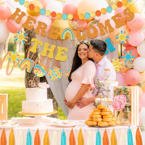 Miniatura 2 de LARRAZABAL Cartel para baby shower con texto en inglés «Here Comes The Son», «Here Comes the Son», decoración de baby shower para niño