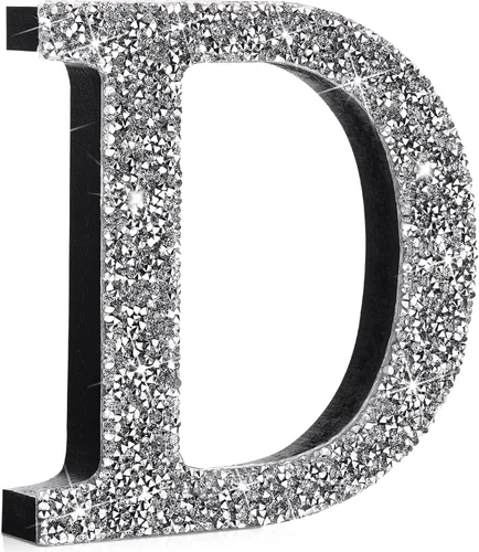 Miniatura 41 de Qunclay Letras brillantes de cristal plateado de 5.7 pulgadas, decoración de diamantes triturados, letra de madera con purpurina con tornillo