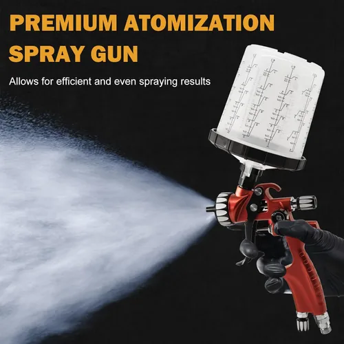 Miniatura 6 de RRJ HVLP - Pistola pulverizadora Premium Kit R300, taza de mezcla de 22.4 onzas líquidas y 10 vasos desechables, pistola de pintura automotriz