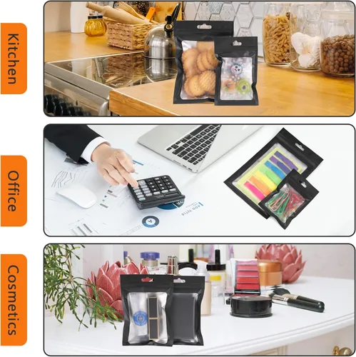 Miniatura 6 de Bolsas de Mylar para dulces, paquete de 200 bolsas resellables (4 x 6 pulgadas, color negro) con ventana transparente para pequeñas empresas