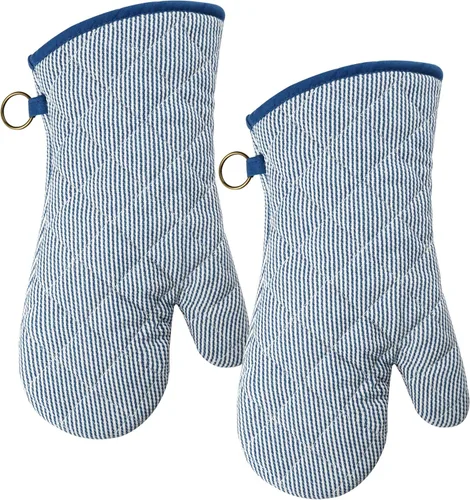 Miniatura 2 de 1 par de guantes de horno teñidos de hilo 100% algodón, resistentes al calor, guantes de 470 grados, para hombres y mujeres, para cocinar, hornear