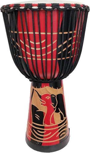 Miniatura 12 de Djembe Drum Carved Bongo música de inspiración africana también una idea única para regalar. Carver Abstract Elephant Giraffe Turtle.